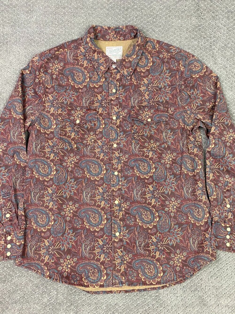 Tecovas Western Pearl Snap Shirt Mens Large Brick Red Paisley Thorn Stopper